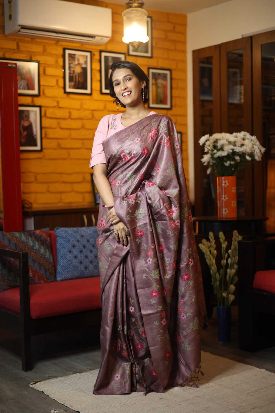 Bhagalpuri Pure Tussar Silk Saree With Beautiful Embroidery Work Saree BSE09