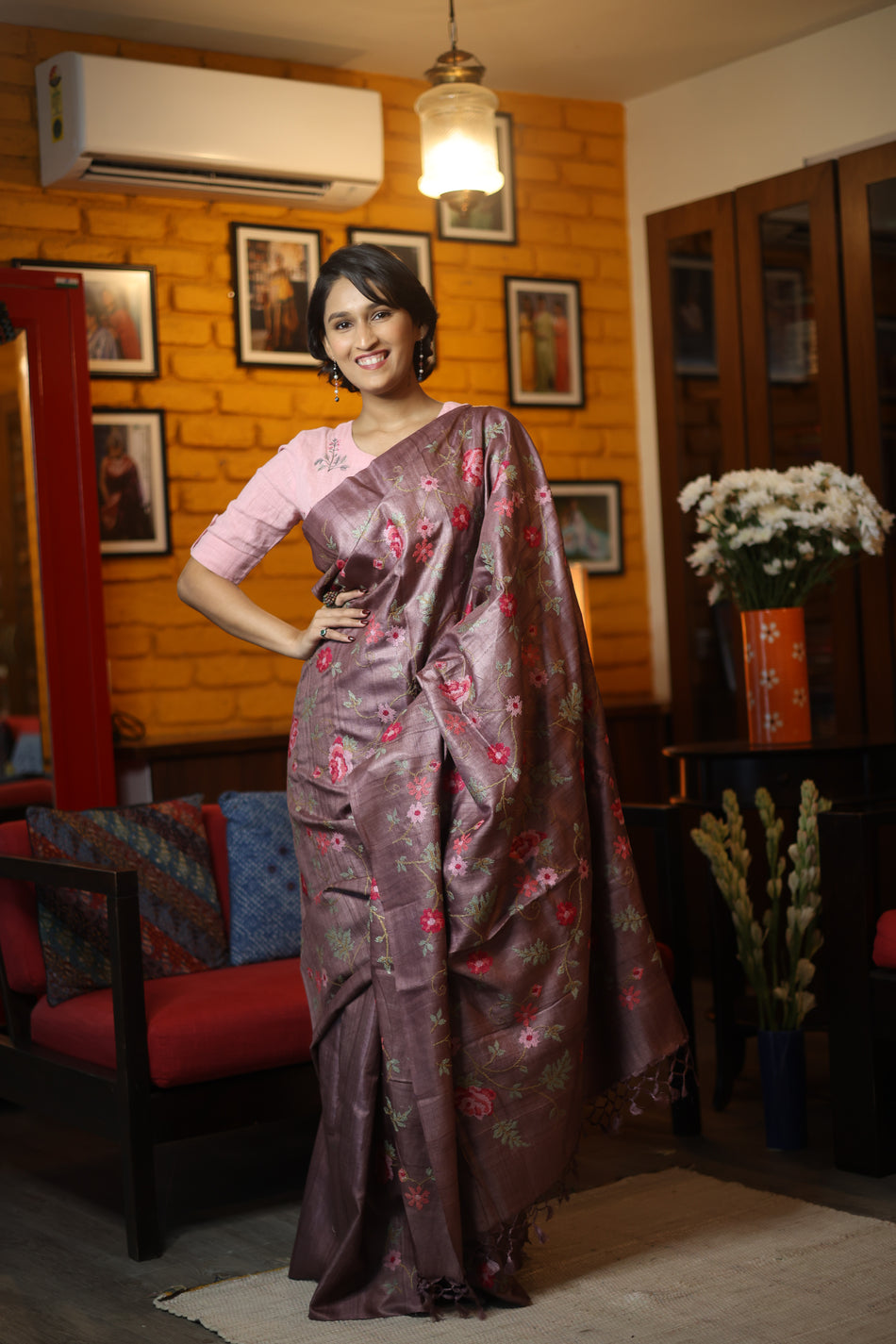 Bhagalpuri Pure Tussar Silk Saree With Beautiful Embroidery Work Saree BSE09