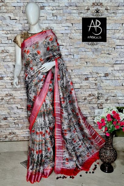 Digital Printed Linen Saree DPL12