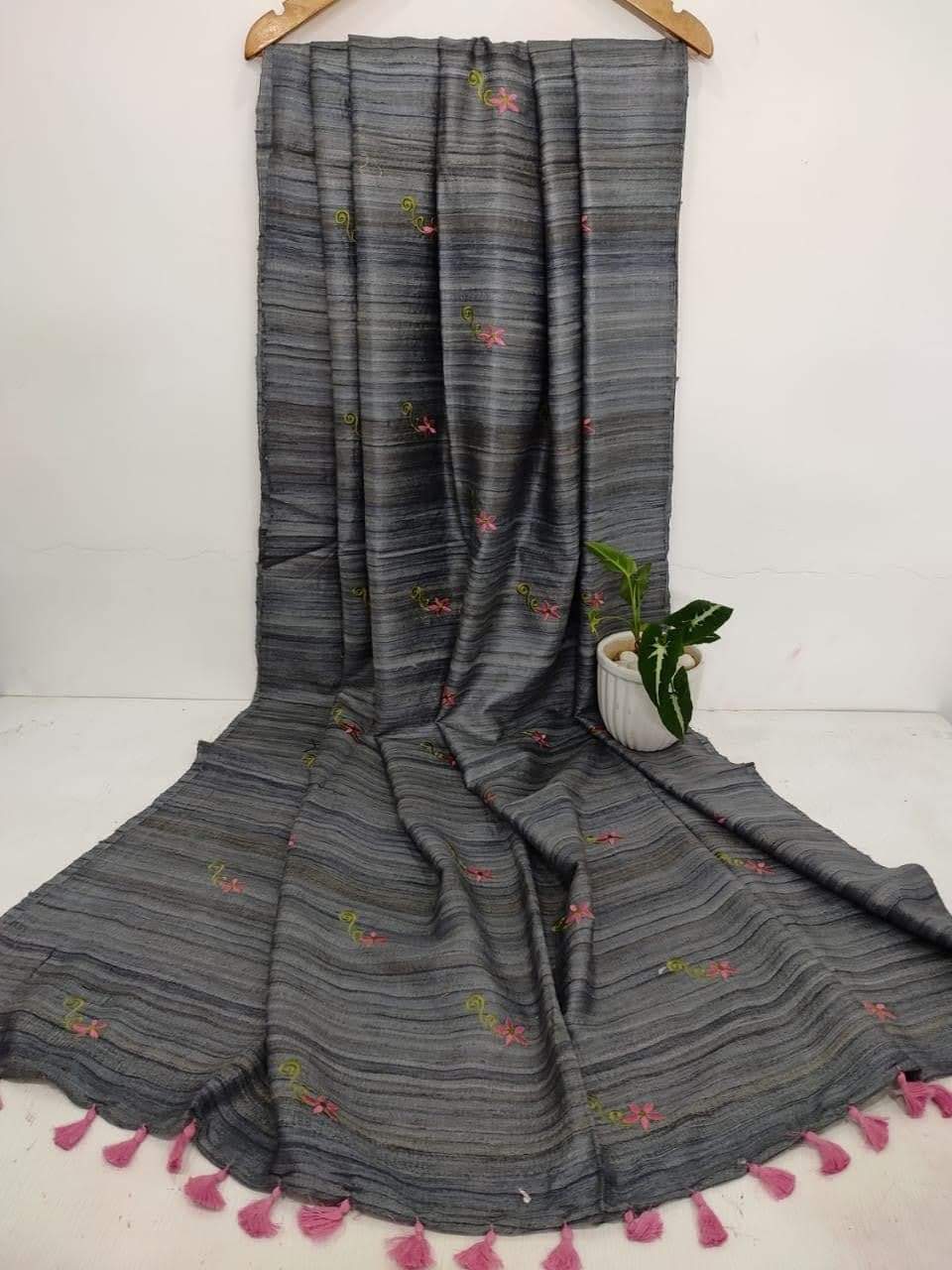 Pure Tussar Ghicha Saree With Beautiful Embrodery Work Saree PGS01