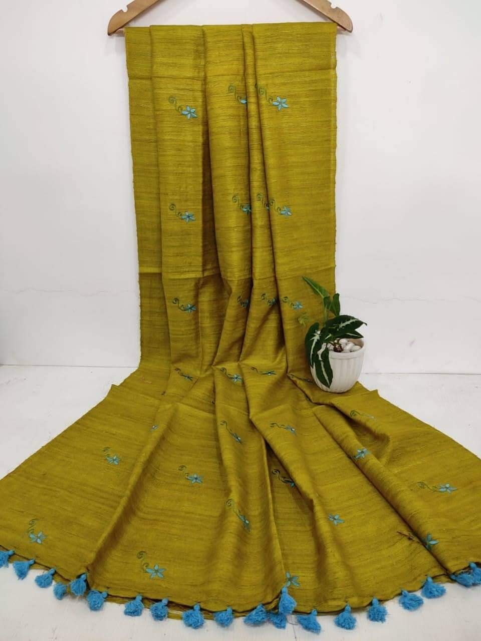 Pure Tussar Ghicha Saree With Beautiful Embrodery Work Saree PGS03