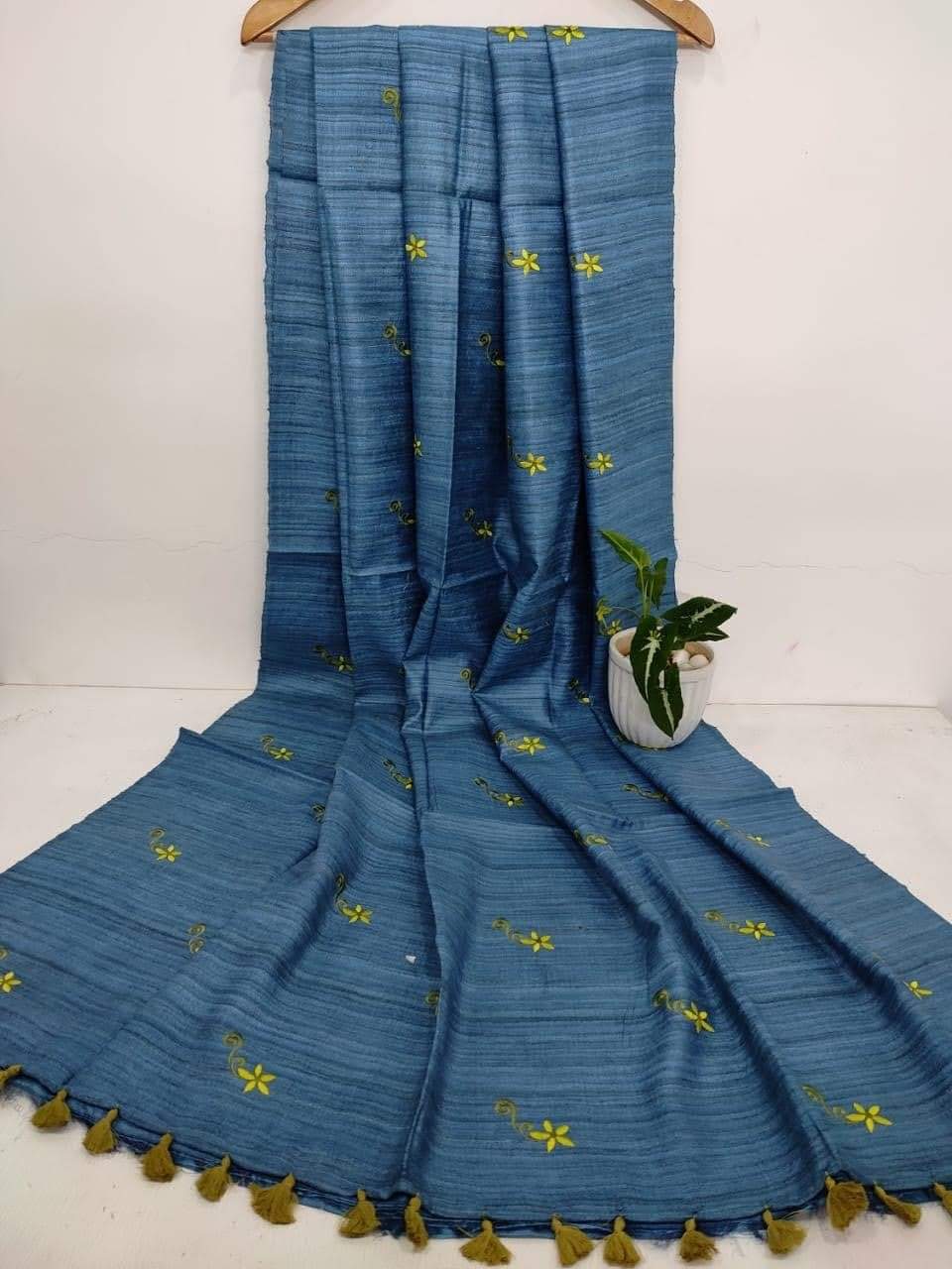 Pure Tussar Ghicha Saree With Beautiful Embrodery Work Saree PGS04