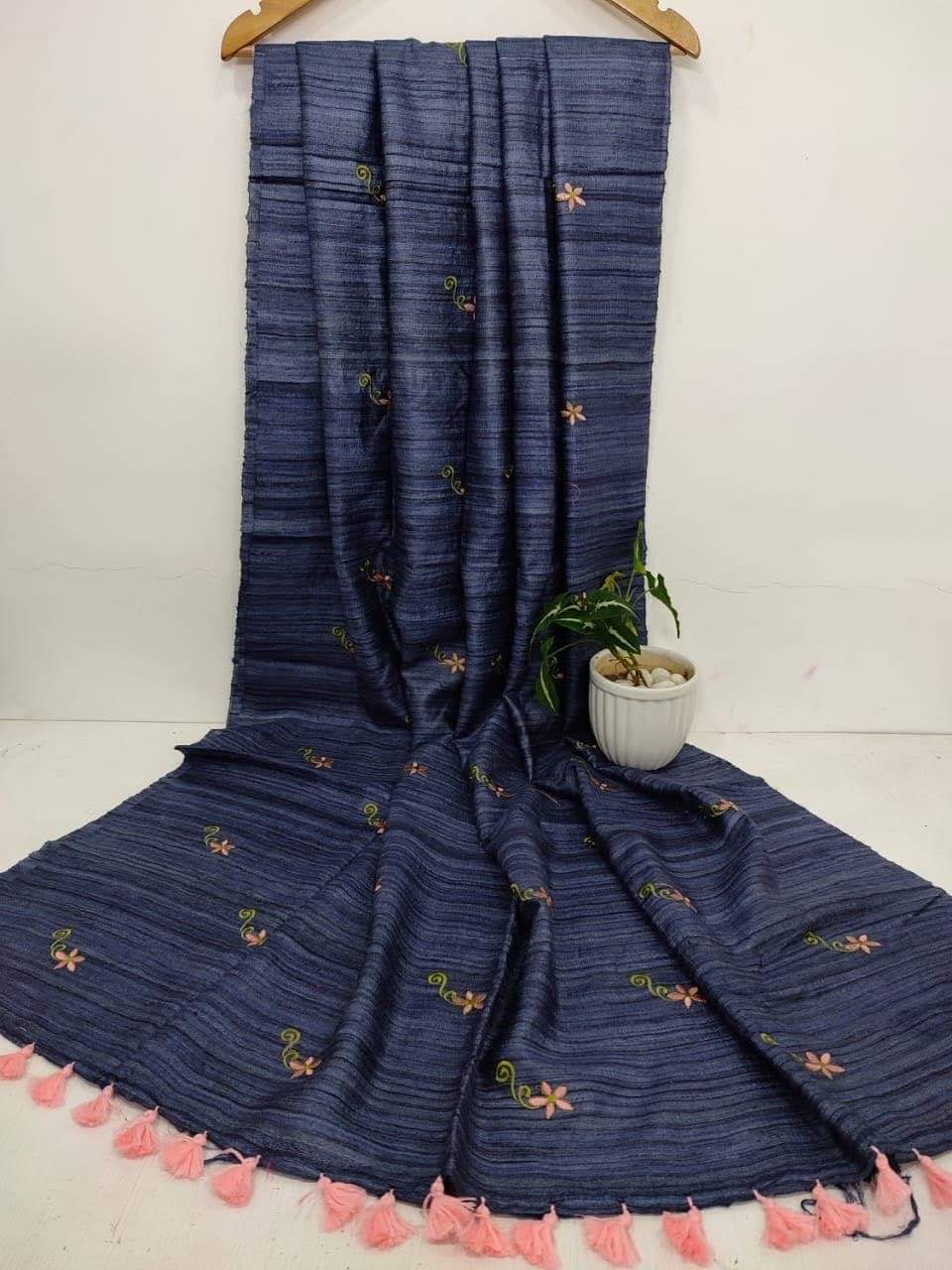 Pure Tussar Ghicha Saree With Beautiful Embrodery Work Saree PGS05