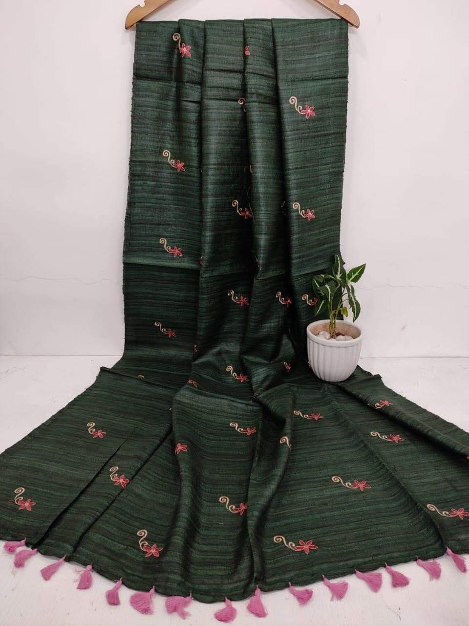 Pure Tussar Ghicha Saree With Beautiful Embrodery Work Saree PGS06