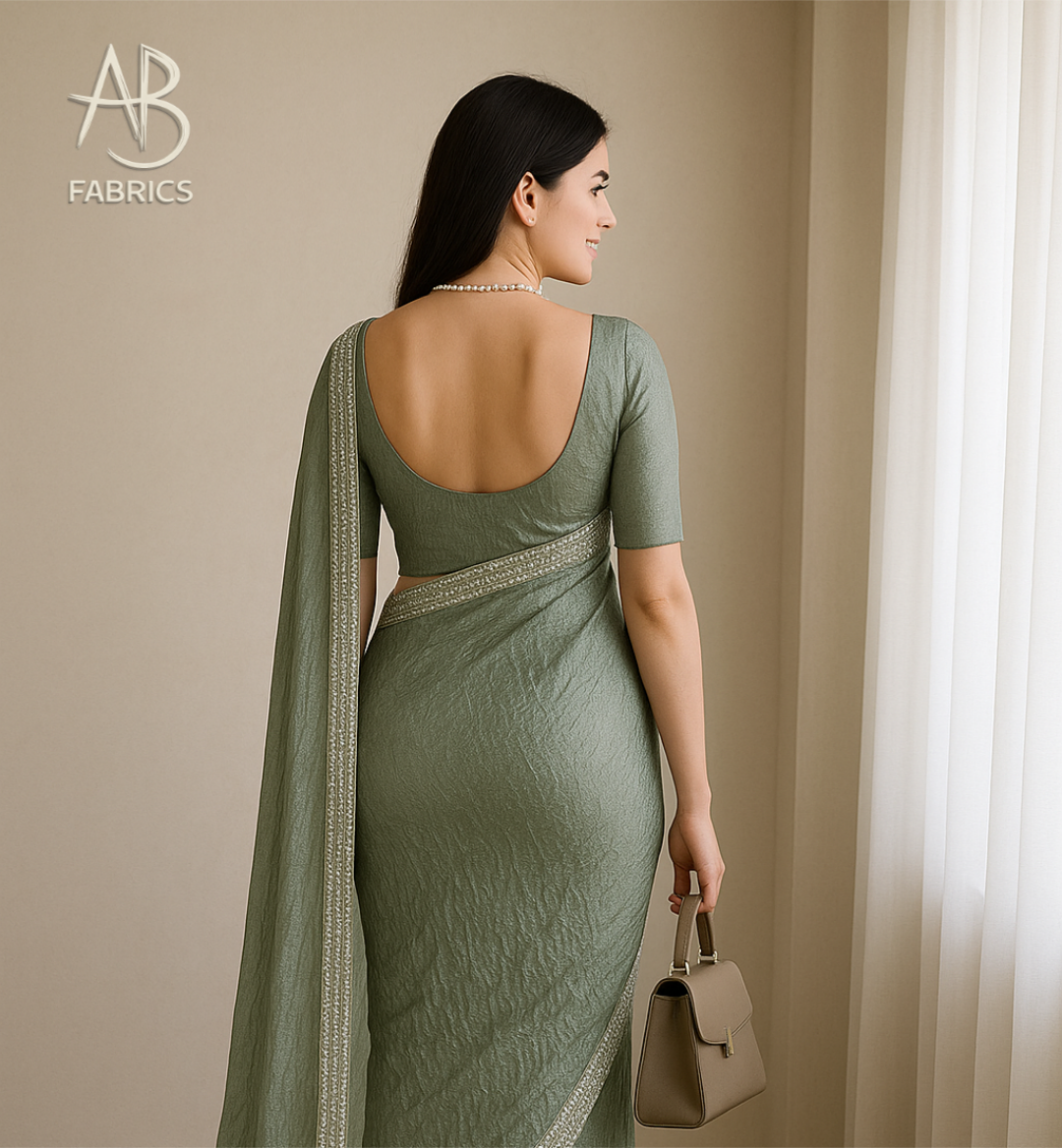 Mint Green Crushed Tissue Silk Saree with Delicate Beadwork