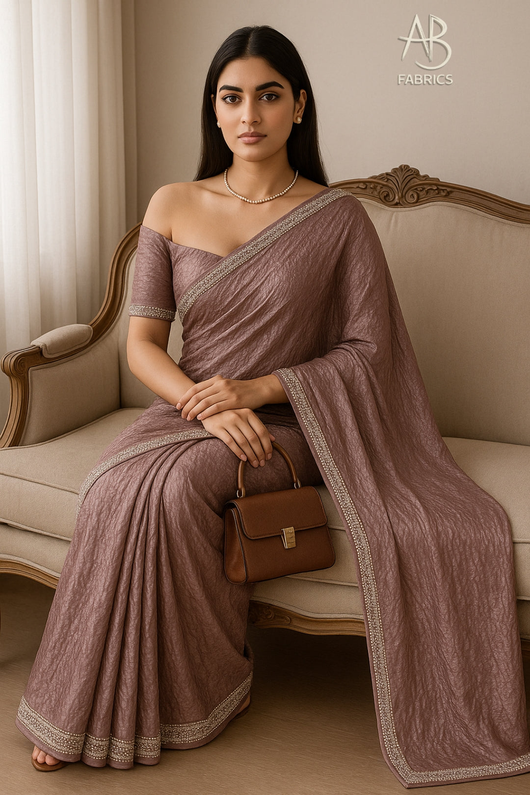Pastel Mauve Crushed Tissue Silk Saree with Delicate Beadwork
