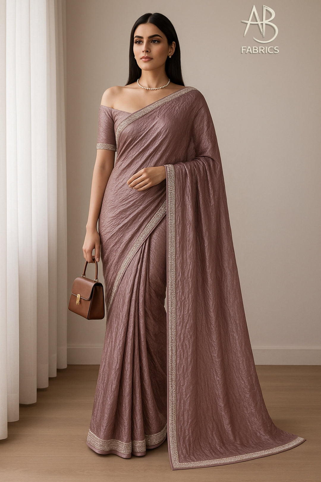 Pastel Mauve Crushed Tissue Silk Saree with Delicate Beadwork