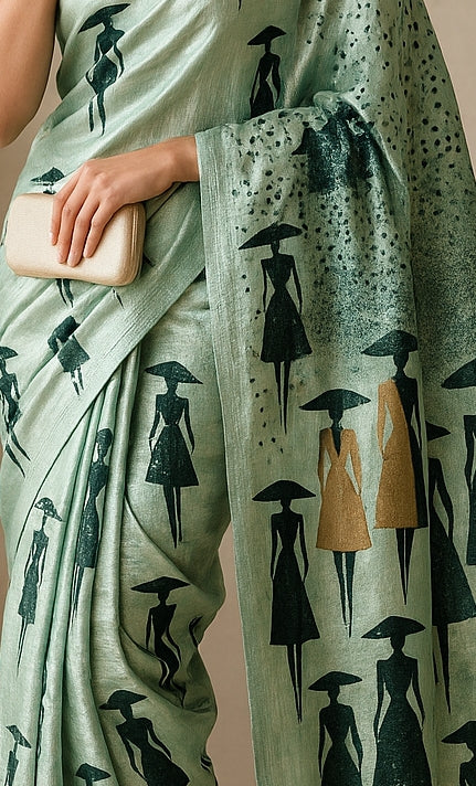 Hand-Printed Pure Tussar Silk Saree FH08