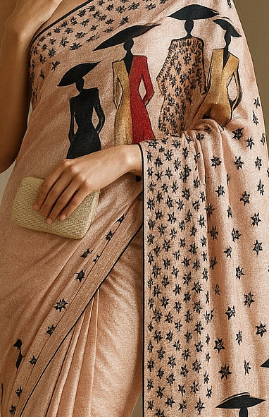 Hand-Printed Pure Tussar Silk Saree FH07