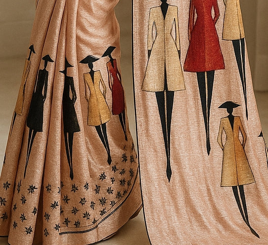 Hand-Printed Pure Tussar Silk Saree FH07