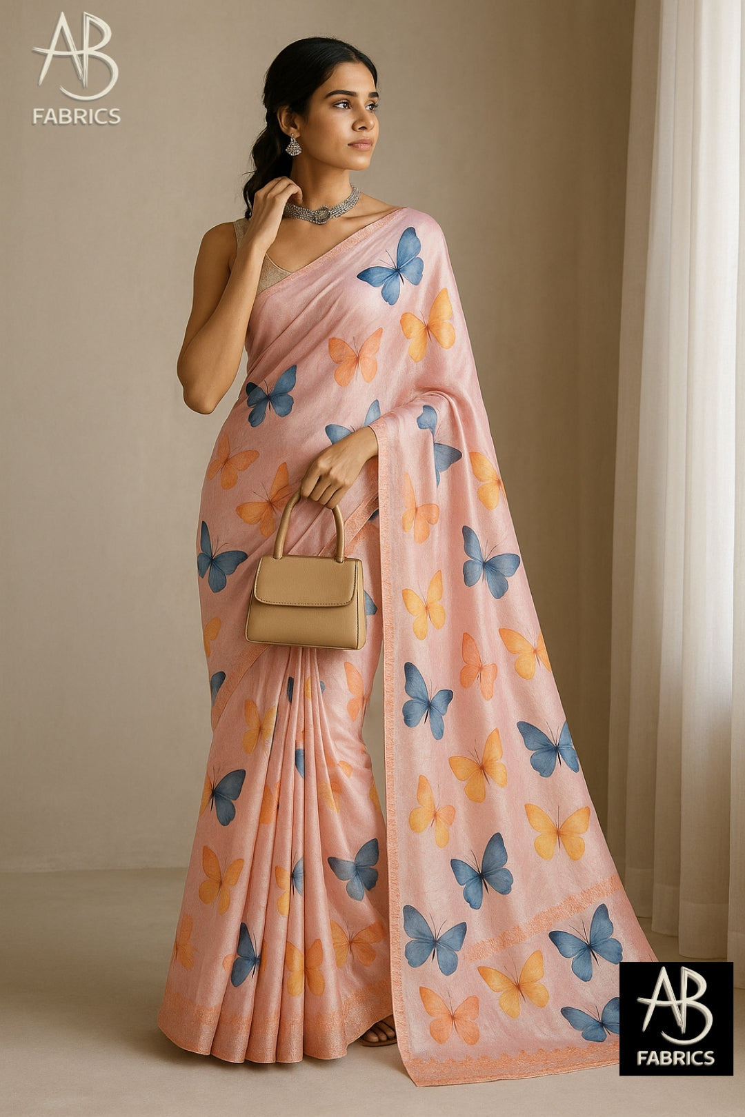 Floral Hand-Printed Pure Tussar Silk Saree FH46
