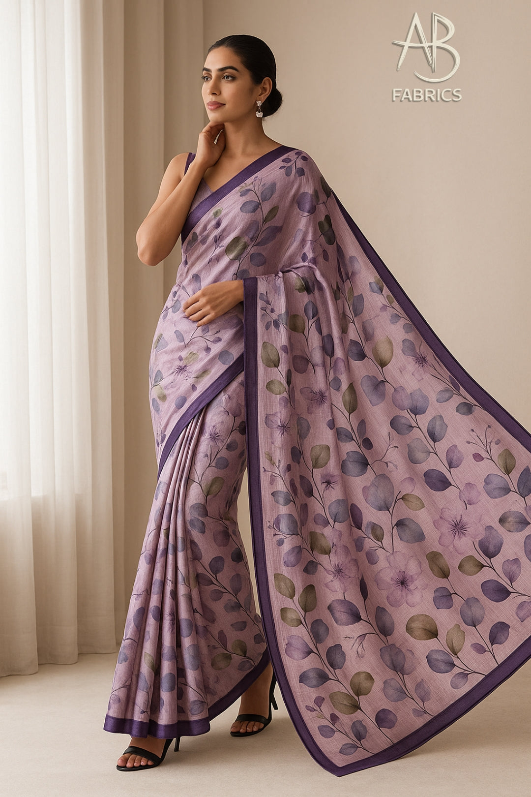 Floral Hand-Printed Pure Tussar Silk Saree FH60