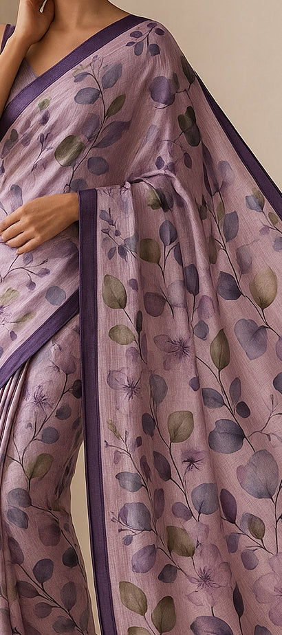 Floral Hand-Printed Pure Tussar Silk Saree FH60