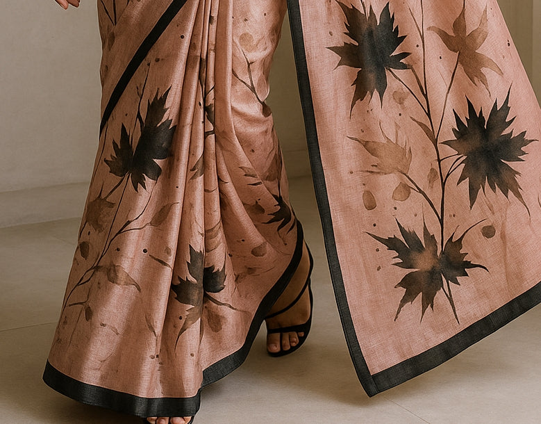 Floral Hand-Printed Pure Tussar Silk Saree FH104