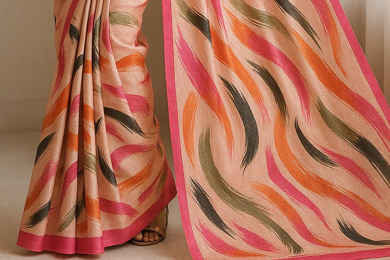 Floral Hand-Printed Pure Tussar Silk Saree FH112