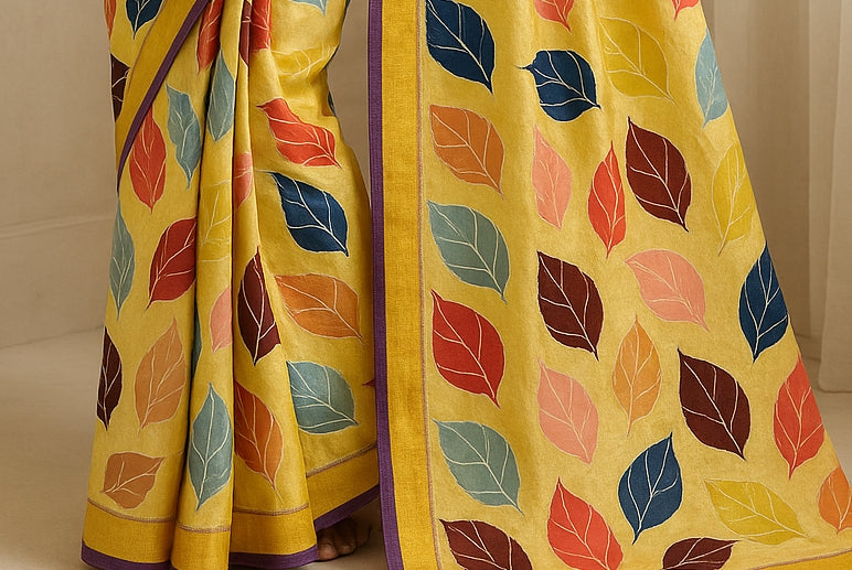 Hand-Printed Pure Tussar Silk Saree FH115