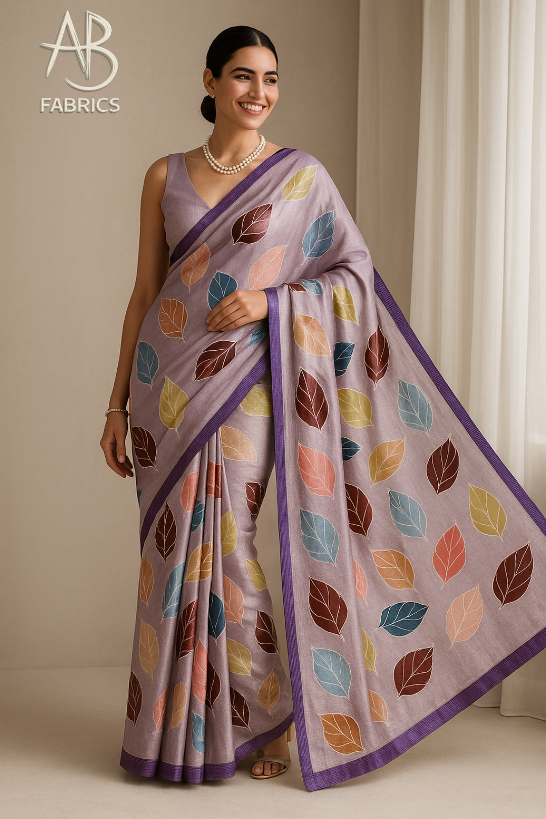 Hand-Printed Pure Tussar Silk Saree FH113