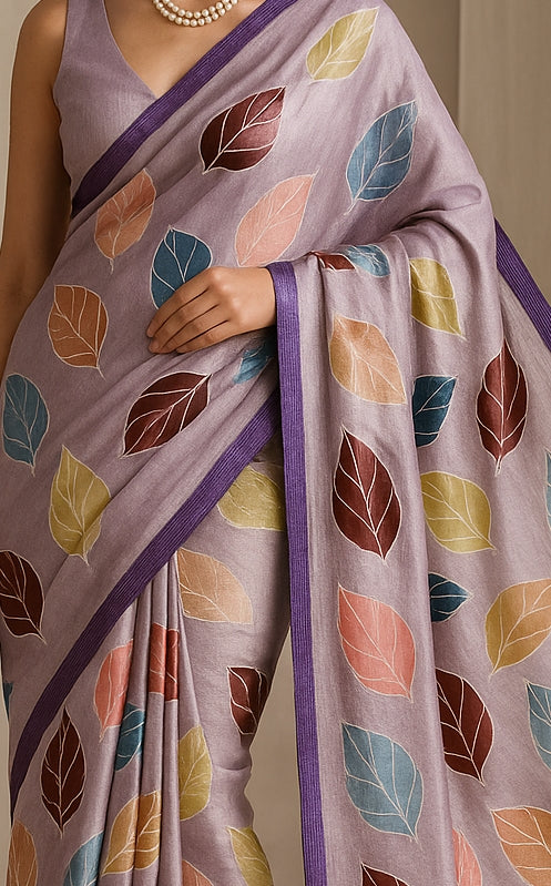 Hand-Printed Pure Tussar Silk Saree FH113