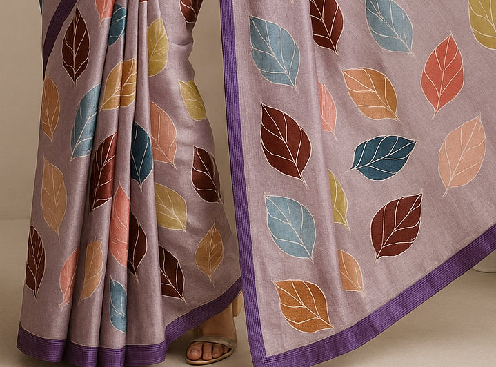 Hand-Printed Pure Tussar Silk Saree FH113