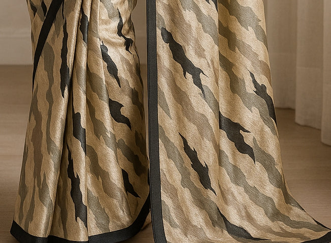 Hand-Printed Pure Tussar Silk Saree FH130