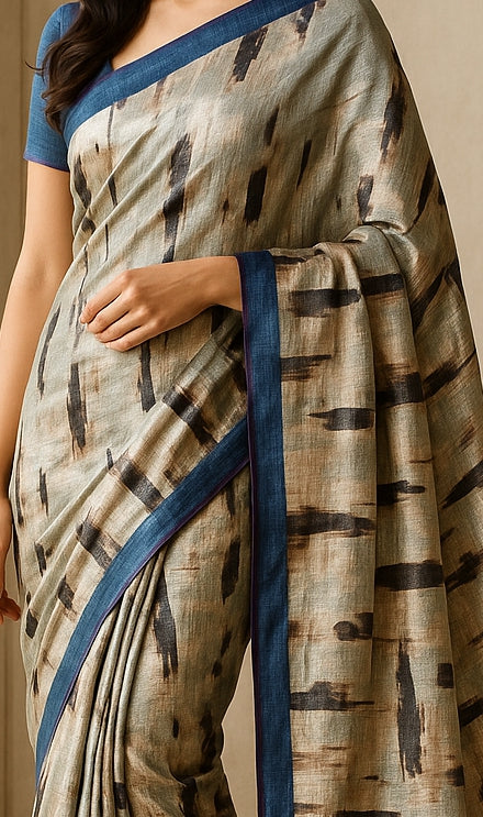 Hand-Printed Pure Tussar Silk Saree FH132