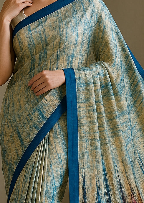 Hand-Printed Pure Tussar Silk Saree FH128