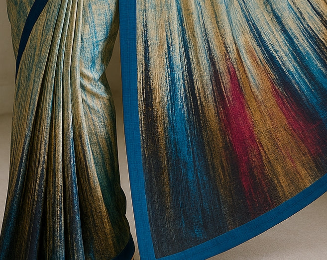 Hand-Printed Pure Tussar Silk Saree FH128