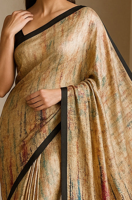 Hand-Printed Pure Tussar Silk Saree FH126