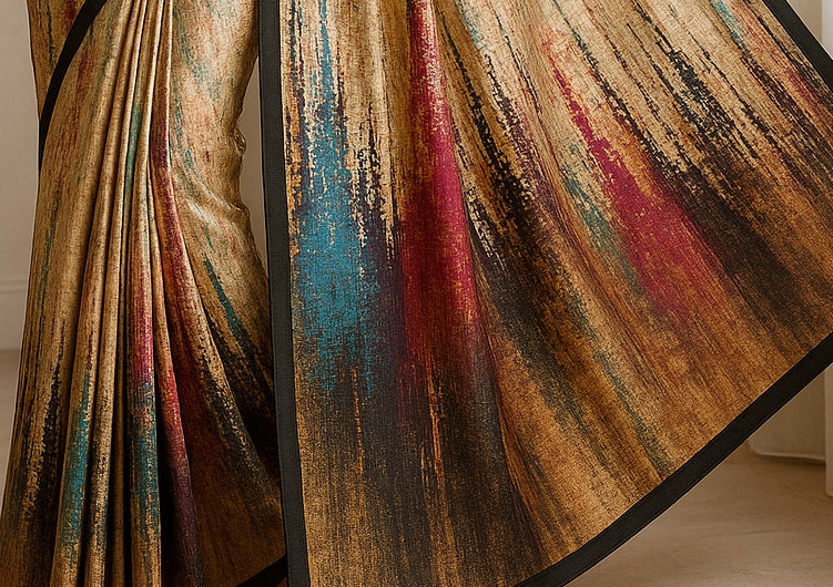 Hand-Printed Pure Tussar Silk Saree FH126