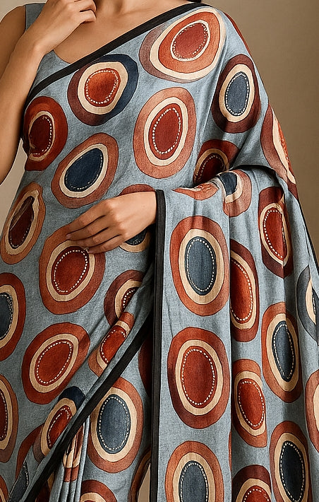 Hand-Printed Pure Tussar Silk Saree FH123