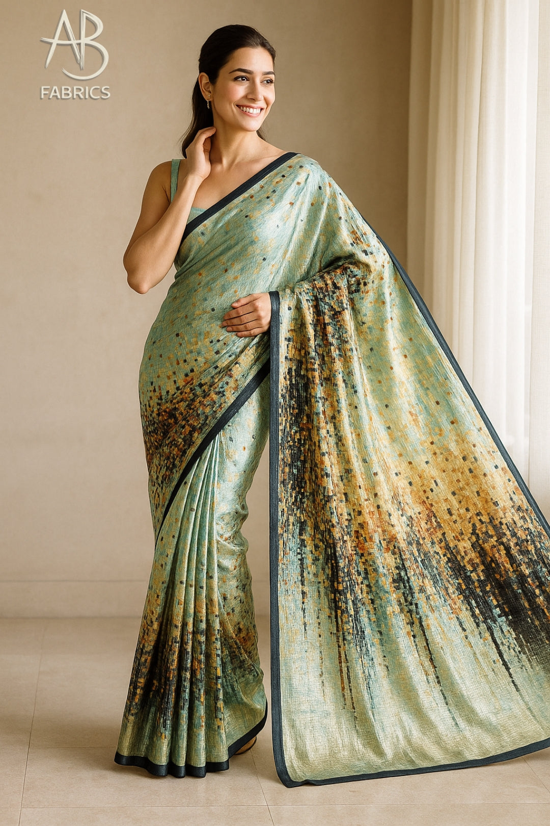 Hand-Printed Pure Tussar Silk Saree FH133