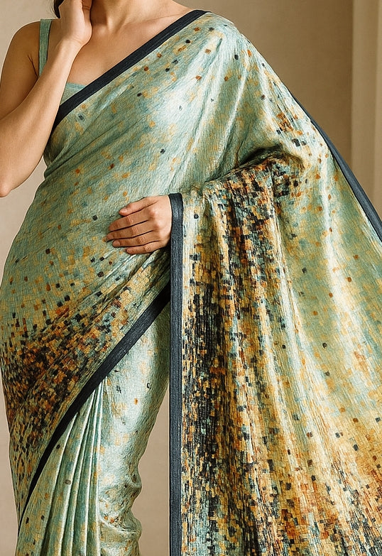 Hand-Printed Pure Tussar Silk Saree FH133