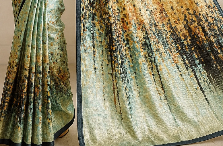 Hand-Printed Pure Tussar Silk Saree FH133