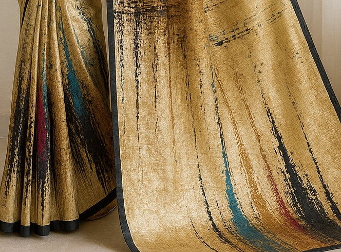 Hand-Printed Pure Tussar Silk Saree FH129