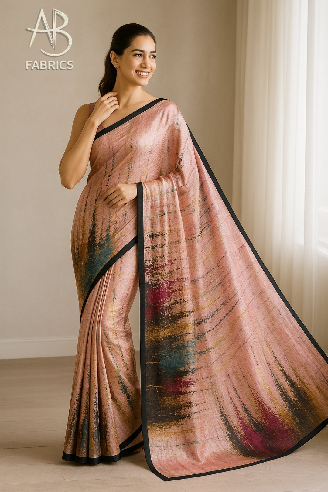 Hand-Printed Pure Tussar Silk Saree FH131