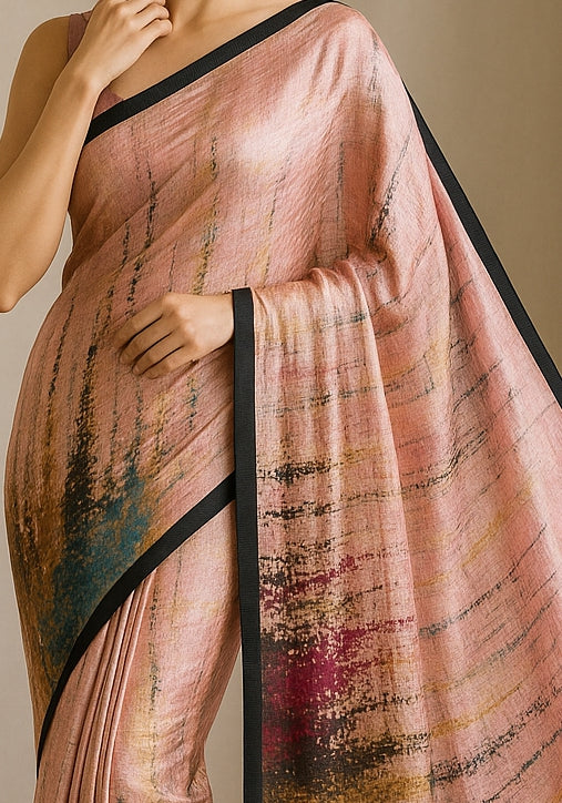Hand-Printed Pure Tussar Silk Saree FH131