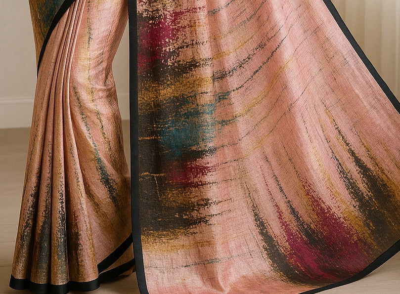 Hand-Printed Pure Tussar Silk Saree FH131