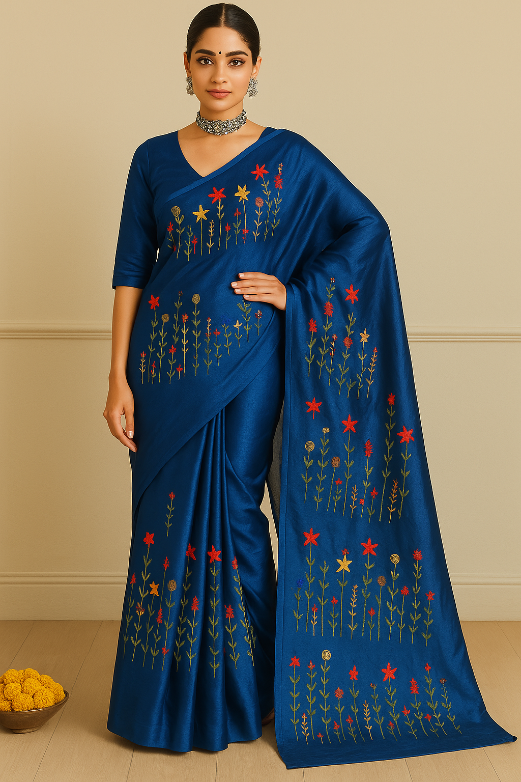 Handloom Katan Silk Saree With Beautiful Hand Embroidery Work Saree HKS01