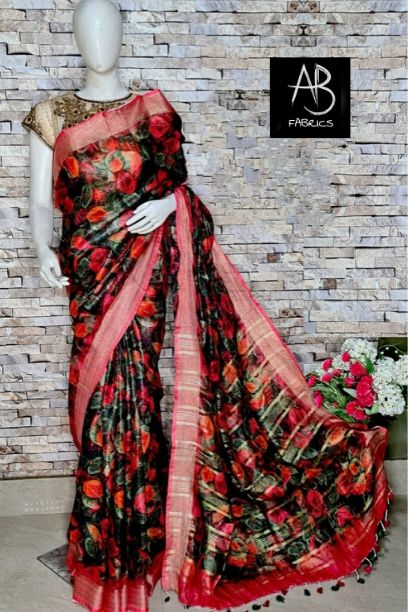 Digital Printed Linen Saree DPL03