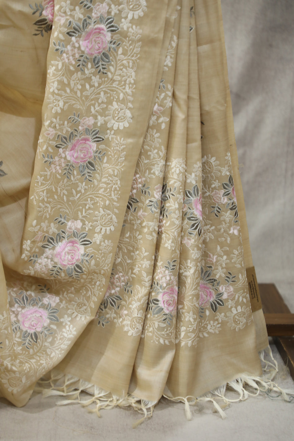 Bhagalpuri Pure Tussar Silk Saree With Beautiful Embroidery Work Saree BSE36