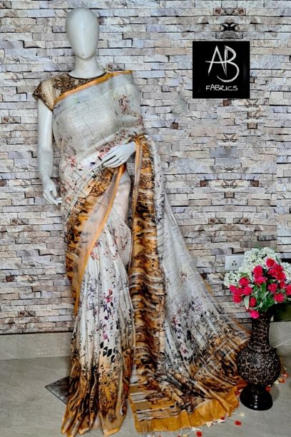 Digital Printed Linen Saree DPL05