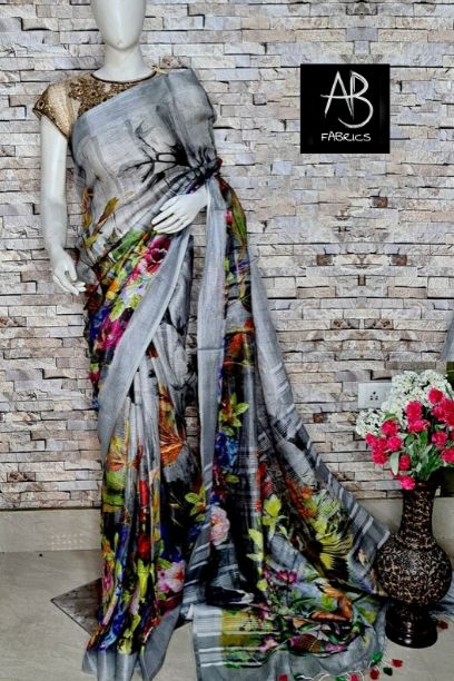 Digital Printed Linen Saree DPL07