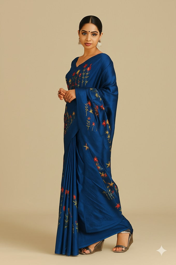 Handloom Katan Silk Saree With Beautiful Hand Embroidery Work Saree HKS01