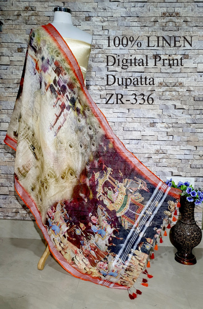 Digital Printed Linen Dupatta PLD08
