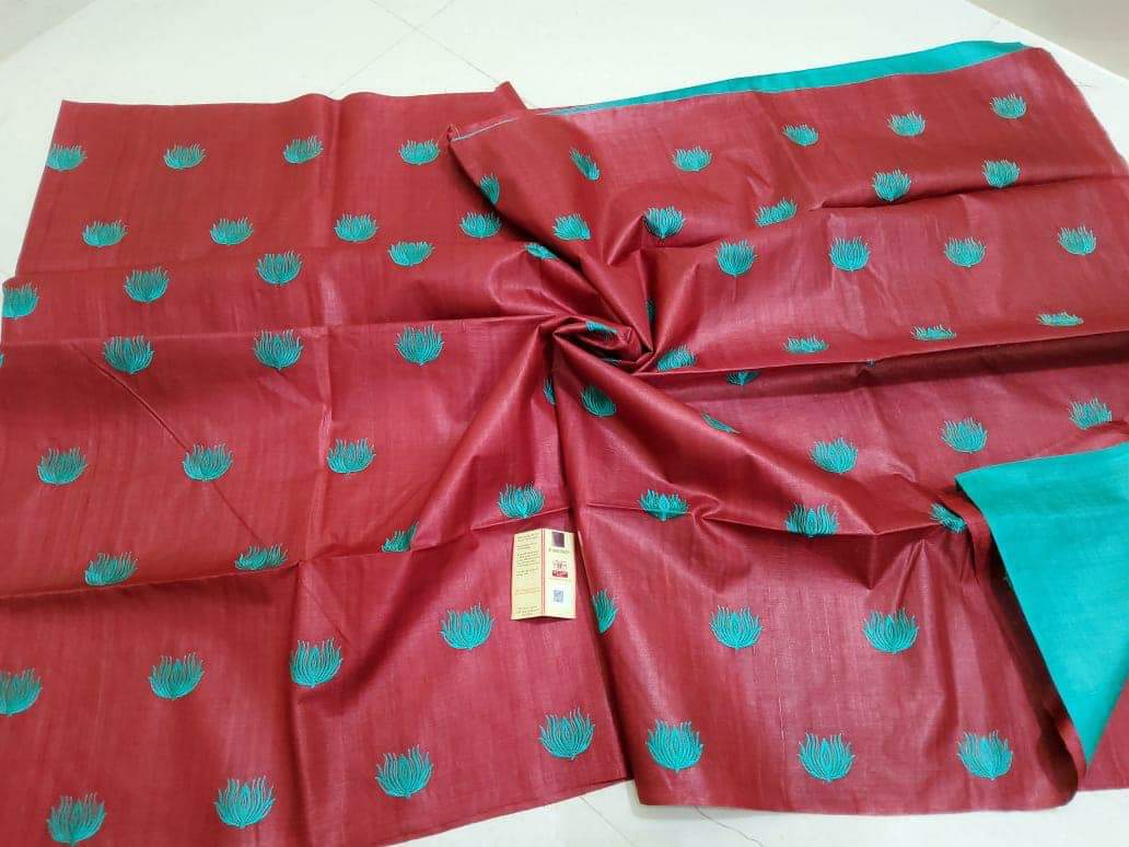 Pure Tussar Silk Saree With Beautiful Embroidery Work TSE11