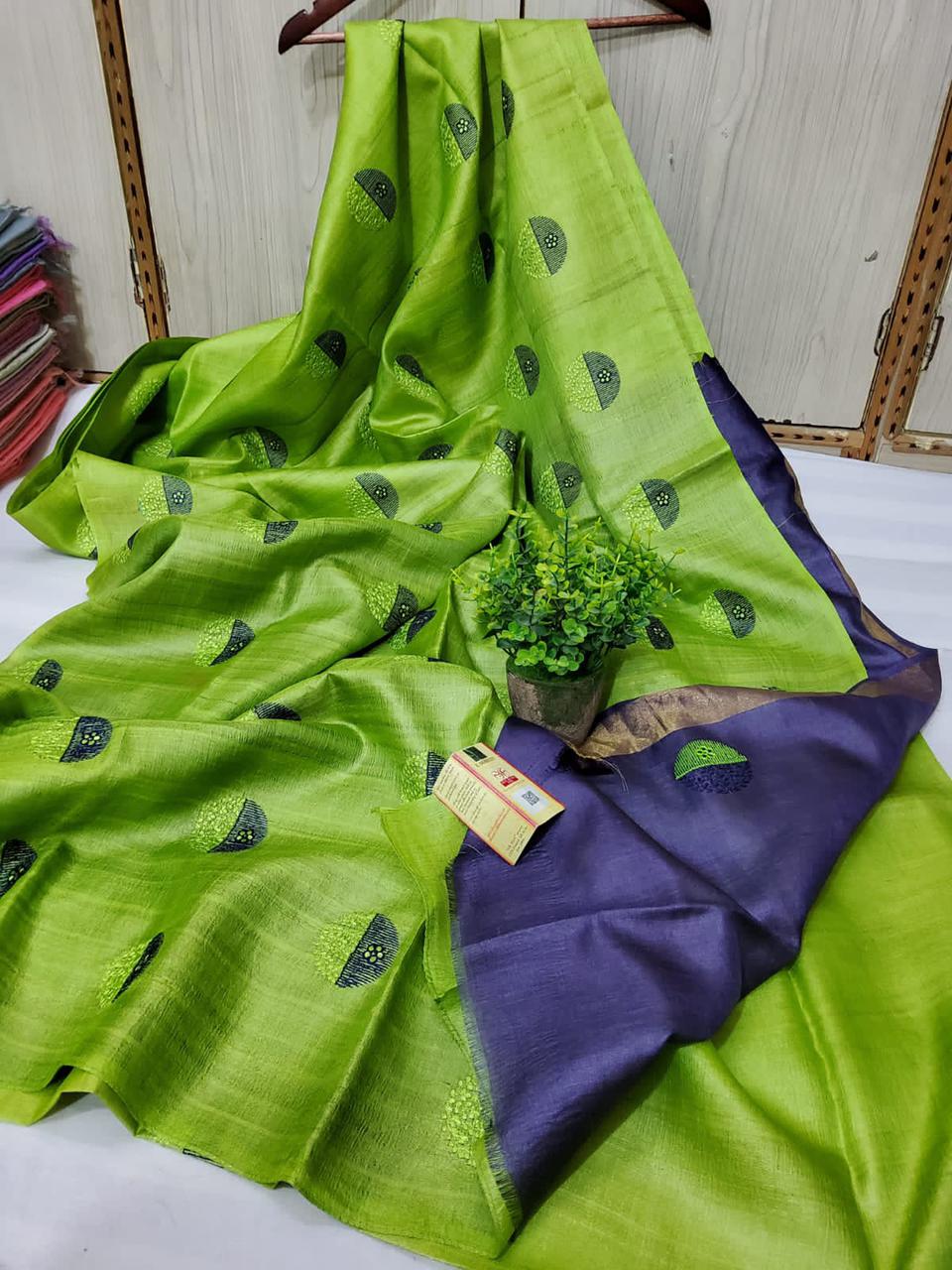 Pure Tussar Silk Saree With Beautiful Embroidery Work Saree TSE108