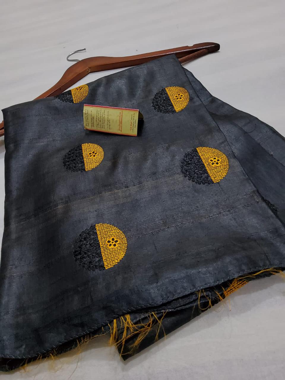 Pure Tussar Silk Saree With Beautiful Embroidery Work Saree TSE117
