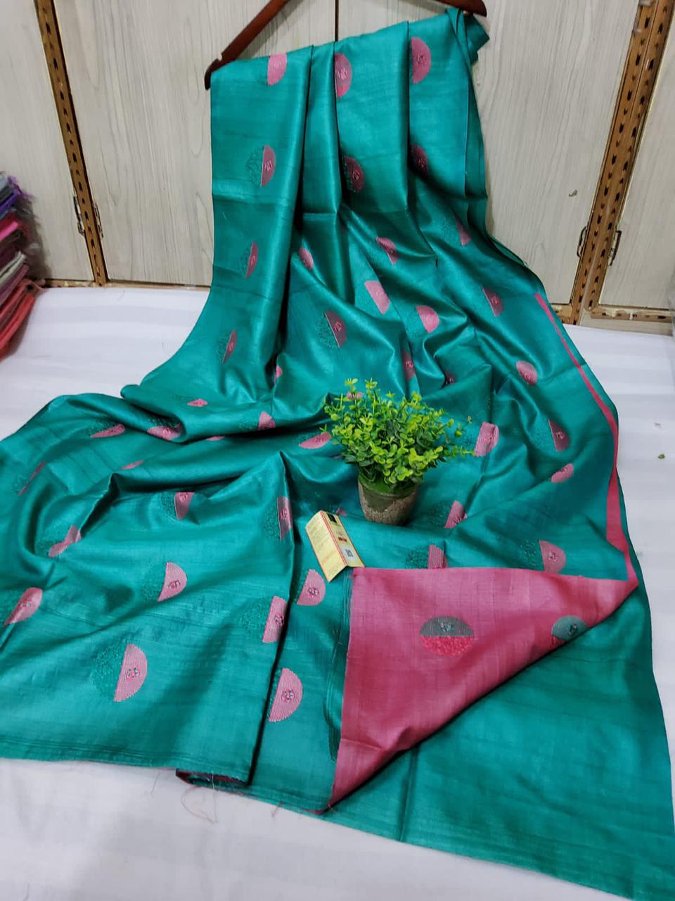 Pure Tussar Silk Saree With Beautiful Embroidery Work Saree TSE110