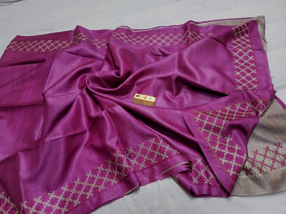 Pure Tussar Silk Saree With Beautiful Embroidery Work Saree TSE40