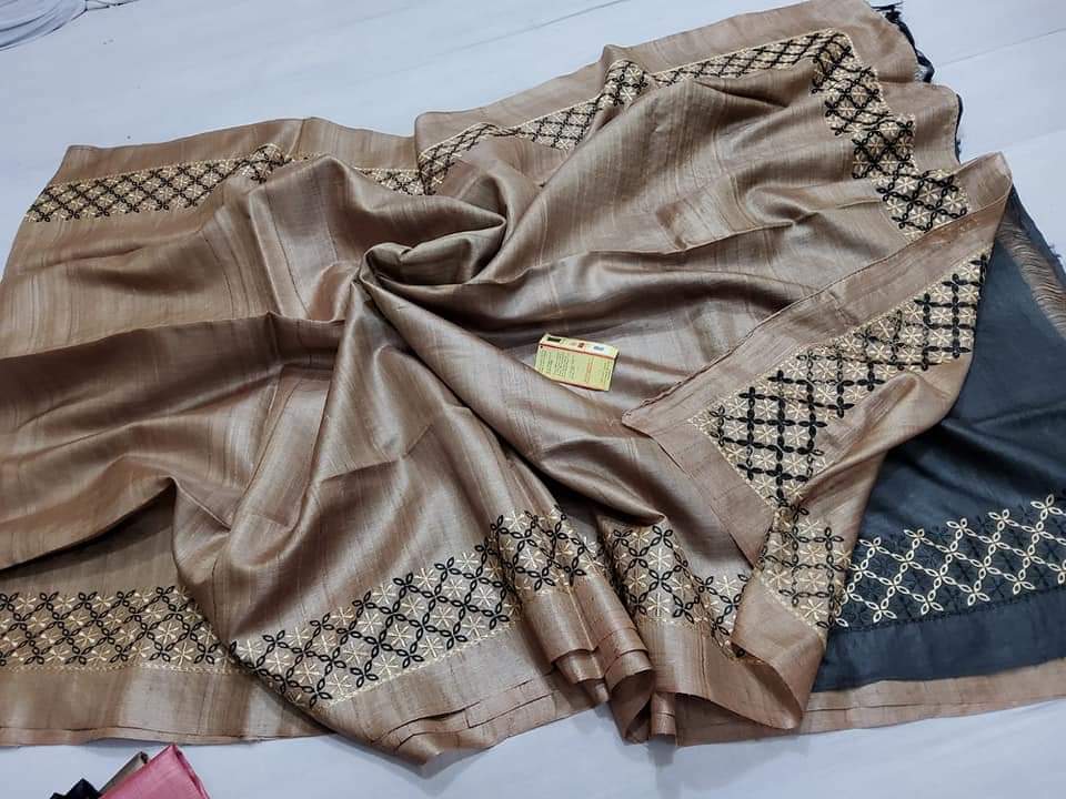 Pure Tussar Silk Saree With Beautiful Embroidery Work Saree TSE45